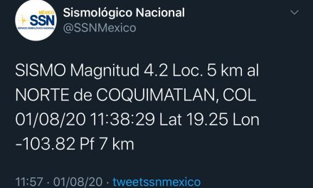 Tembló en Colima; epicentro en Coquimatlán; fue de 4.2 grados
