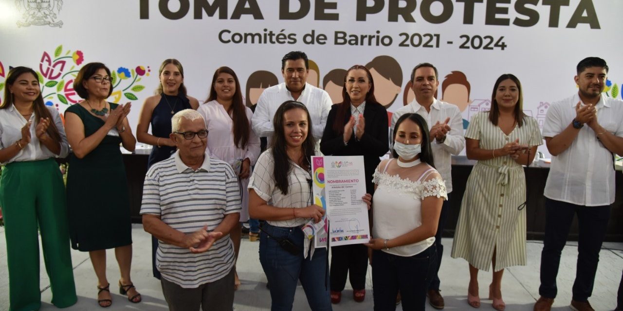Destaca Tey en seis meses: mejoras en alumbrado, limpia y espacios para niñez; toma protesta a comitès de barrio