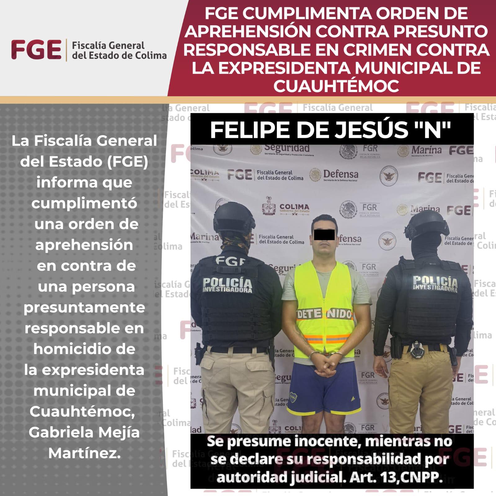 DETIENE LA FGE A PRESUNTO RESPONSABLE EN CRIMEN CONTRA LA EXPRESIDENTA MUNICIPAL DE CUAUHTÉMOC
